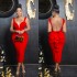 C6845 Cross border AliExpress Amazon Europe and America Fashion Women's Wear Solid Color V-neck Sexy backless Long Dress Female