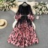 European and American style 2024 new women's dress with oversized skirt print, pleated pleats, waist cinching, and lace up for vacation