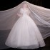 Main Wedding Dress Bridal 2024 New Style Large Tailed Female Short French Heavy Industry Summer One Shoulder Palace Style