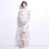 Actual shooting of 2024 autumn court style floral print stand up collar hollowed out single breasted long dress in stock