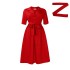 D506 African women's clothing 2024 summer new fashionable suit collar short sleeved solid color waist cinching big swing foreign trade dress