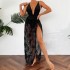 2024 New European and American Foreign Trade Beach Long Dress Bikini Lace Deep V Leakage Back Strap Sexy One Piece Swimsuit