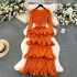 High end banquet dress, high-end light luxury, niche ruffle edge cake skirt, heavy-duty pleated slim fit long dress