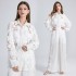 Real time spot new light luxury high-end lace flower long sleeved shirt+elastic high waisted lace lace long pants set