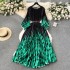 European and American style 2024 new women's dress with oversized skirt print, pleated pleats, waist cinching, and lace up for vacation