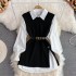 Two piece set for women in autumn, lively and age reducing, loose knit vest, medium length long sleeved white shirt top