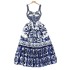 Bohemian style printed camisole dress for women in summer with a sense of luxury, light luxury, socialite with a waist cinched temperament, big swing long skirt