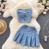 This year's popular fashion outfit is a spicy girl style sexy strapless versatile short pleated skirt denim two-piece set