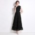 Real time spot elegant dress dress round neck sleeveless long lace hollow out dress