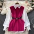 Light luxury socialite set women's loose long sleeved white shirt top+split knit vest vest vest two-piece set 0.4kg