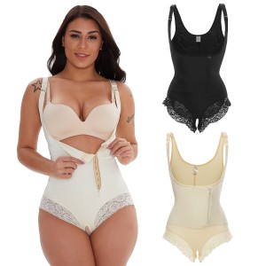 Foreign trade plus size women's latex plastic body shaping jumpsuit body shader zipper triangle lace bodysuit