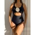 2024 new European and American sexy high waisted hollow out bikini bikini one-piece swimsuit women's 3D three-dimensional flower swimsuit