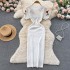 Summer dress with high-end temperament embroidered rose knit dress, women's French short sleeved new Chinese style hip hugging long skirt