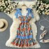 Palace style dress for women in summer 2022, retro printed small dress, high-end dress for socialites, camisole dress, trendy