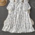 2023 Spring New Small Fresh Sweet V-neck Slimming Chiffon Dress Women's French Printed Fairy Long Dress