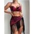 2024 new European and American bikini sexy printed tassel skirt style three piece swimsuit women's cross-border foreign trade bikini