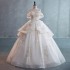 One shoulder main wedding dress, bride 2024 new style, petite woman, French heavy industry, palace style, arm covering, plus size