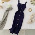 Knitted dress 2020 new summer style square neck slim fit and slimming button up sleeveless vest with slit bottom skirt