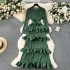 High end banquet dress, high-end light luxury, niche ruffle edge cake skirt, heavy-duty pleated slim fit long dress