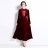 Real shooting of autumn and winter new velvet heavy embroidery temperament long style big swing dress in stock