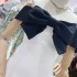 22 French style fashionable contrasting color one shoulder bow pure desire waist slimming and slimming sweet dress C2 # 6582