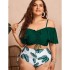 European and American Foreign Trade New Split Large Drawstring Ruffle Bikini One Shoulder Strap High Waist Swimsuit for Women