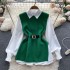 Light luxury socialite set women's loose long sleeved white shirt top+split knit vest vest vest two-piece set 0.4kg