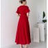 European and American Foreign Trade Spot Women's Skirts 2024 Spring/Summer New Collection Solid Color Fashion Chest Fold Strap Dress Long Skirt