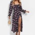 European and American women's 2024 autumn and winter new cross-border elegant printed backless Bohemian long sleeved dress