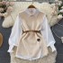 Two piece set for women in autumn, lively and age reducing, loose knit vest, medium length long sleeved white shirt top