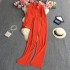 2023 New European and American Ins Style Fashion Candy Color Loose Folding Shirt+Elastic Pants Set Weight 540g