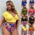 2022 New Cross border European and American Fat Granny Large Size Split Bikini with ruffle edge print high waisted swimsuit for women