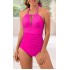 2024 new European and American foreign trade one-piece swimming women's deep V sexy backless tight bikini