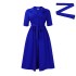 D506 African women's clothing 2024 summer new fashionable suit collar short sleeved solid color waist cinching big swing foreign trade dress