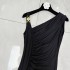 Summer sloping shoulder suspender waist cinching temperament, little woman dark style bag body slimming dress A1 # 8180