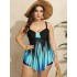 2024 New European and American Amazon Cross border Large Size Swimsuit Women's Printed Strap Slimming Short Skirt Swimsuit