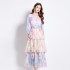 Original in stock | 2024 vintage vacation style dress with V-neck and waist cinching temperament, ruffled cake long skirt