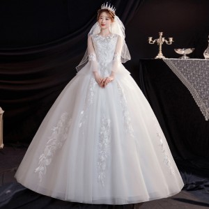 Main wedding dress for spring and summer, Korean style plus size new bride, Sen style one shoulder long sleeved trumpet sleeve, dreamy and simple 2024 female