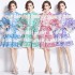 Real time spot spring clothing new palace style standing collar hollowed out printed single breasted dress