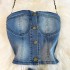 American retro spicy girl style set sexy strapless hanging neck top short versatile denim skirt two-piece set trendy