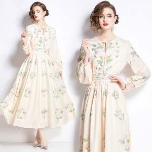 Real time spot European station new imperial style socialite slimming off, big swing long skirt, stunning printed dress