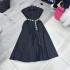 Australian French retro stand up collar sleeveless waist cinched shirt dress with a high-end feel, long dress A1 # 8635