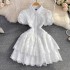 2023 Summer Retro Style Super Fairy Collar Single breasted White Embroidered Bubble Sleeves A-line Cake Dress for Women