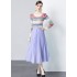 Real shooting spot small fresh simple versatile knitted top+chiffon pleated skirt two-piece set