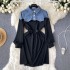 New women's autumn dress with niche design, denim polo collar, contrasting color splicing, fashionable fake two-piece sanitary dress