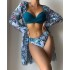 2023 European and American new three piece swimsuit multi-color printed cover up, sun protection suit triangle gathering foreign trade swimsuit for women