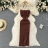 Spring and summer temperament socialite hanging neck hollowed out strapless bag buttocks long skirt for women, tight and sexy backless slit knitted long skirt