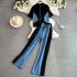 Chic Hong Kong style set, women's design style short sleeved T-shirt, spliced denim top+high waisted casual straight leg pants two-piece set