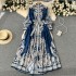 Spring and Autumn Palace Style Retro High End Printed Chiffon Dress for Women, with a cinched waist and slimming effect, single breasted, socialite long skirt