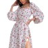 2024 Autumn Independent Station New European and American Women's Cross border Elegance Printed Lantern Sleeve Split Dress for Women